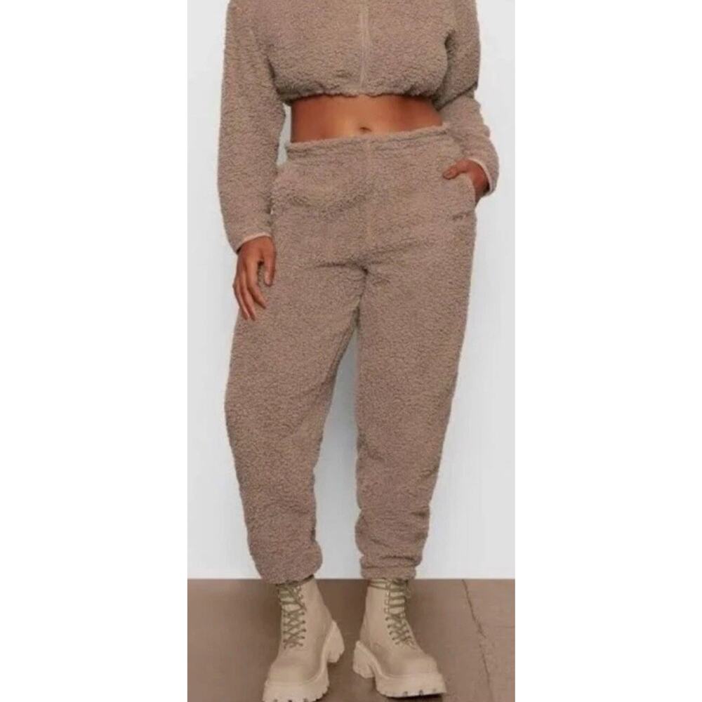 Skims Brown Teddy Sherpa Pull On Drawstring Jogger Sweatpants Pants Size Large